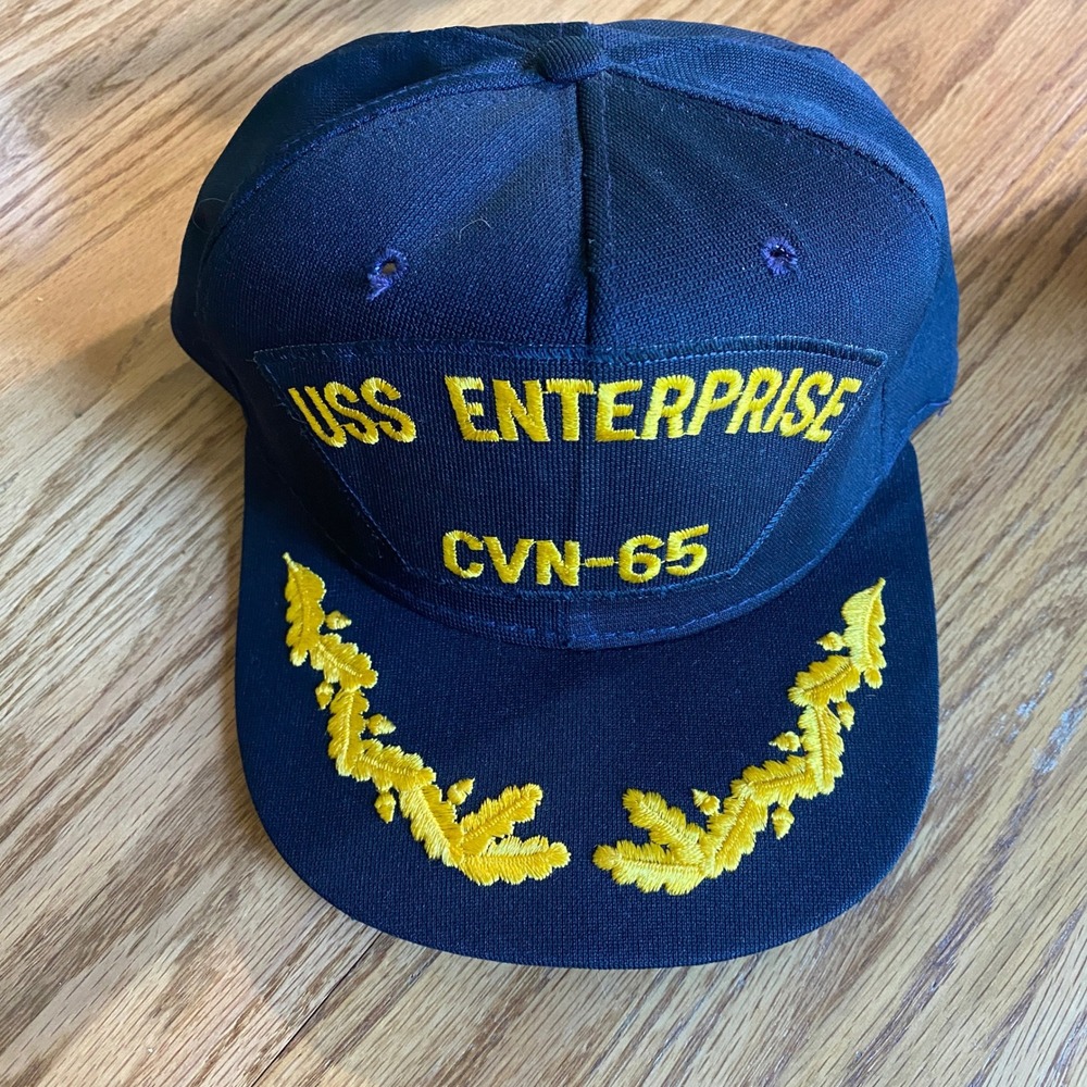 Vintage AJD USS Enterprise CVN-65 Hat Mens Large Navy Blue Snapback